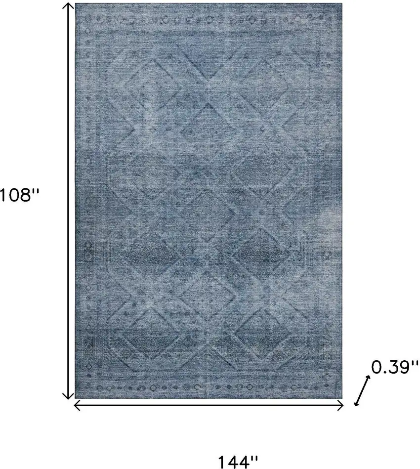 Blue And Gray Geometric Washable Area Rug With UV Protection Photo 9