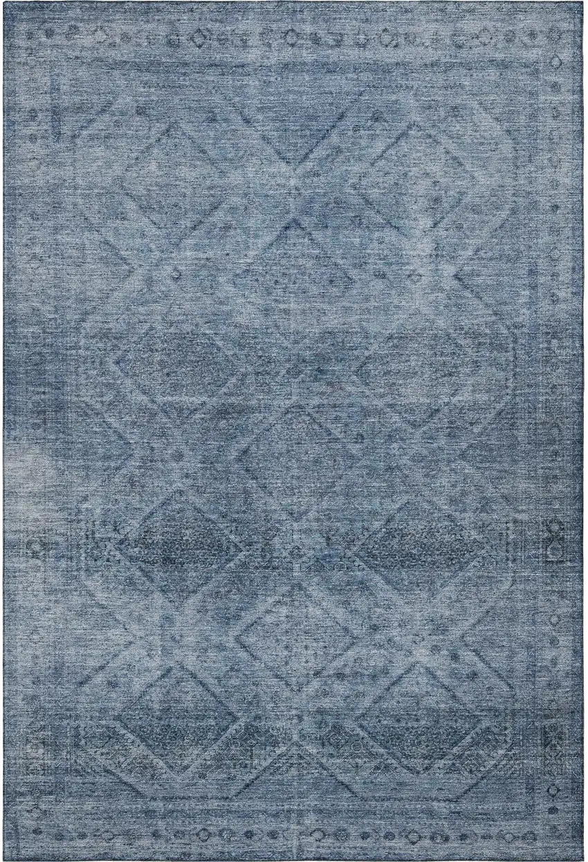 Blue And Gray Geometric Washable Area Rug With UV Protection Photo 4