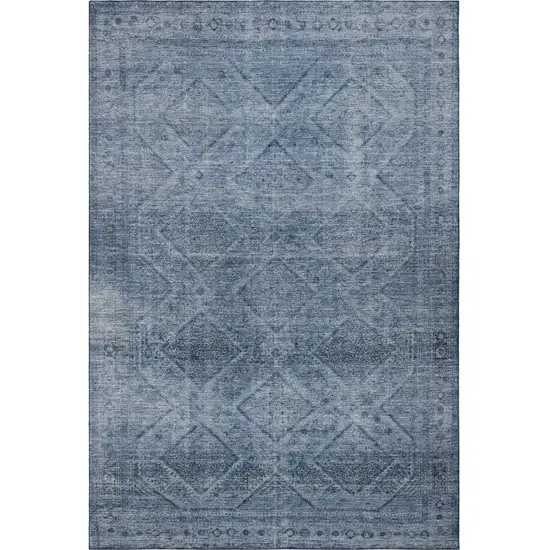 Blue And Gray Geometric Washable Area Rug With UV Protection Photo 4