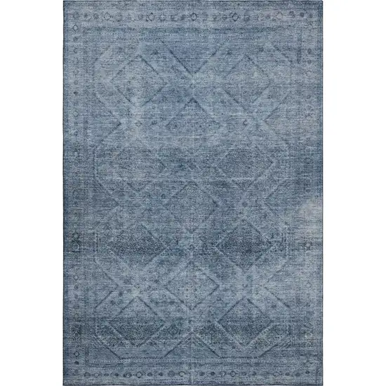 Blue And Gray Geometric Washable Area Rug With UV Protection Photo 1