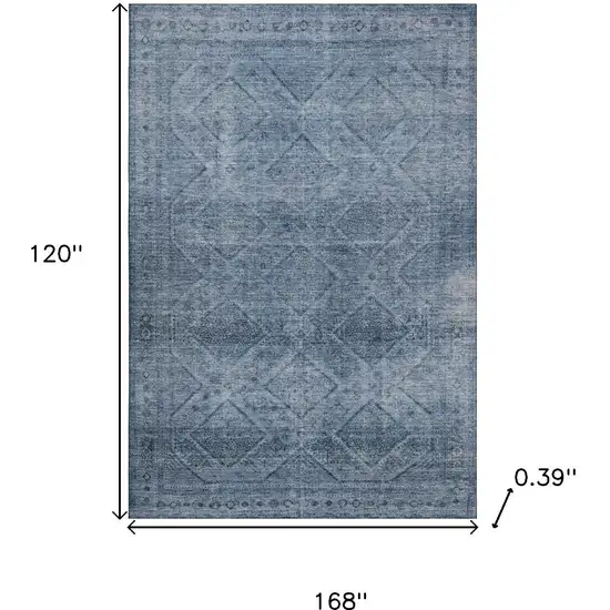 Blue And Gray Geometric Washable Area Rug With UV Protection Photo 9