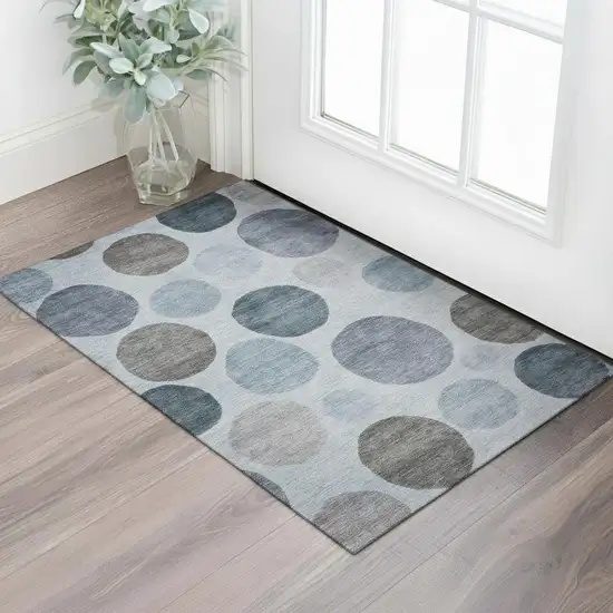 Blue And Gray Geometric Washable Area Rug With UV Protection Photo 2