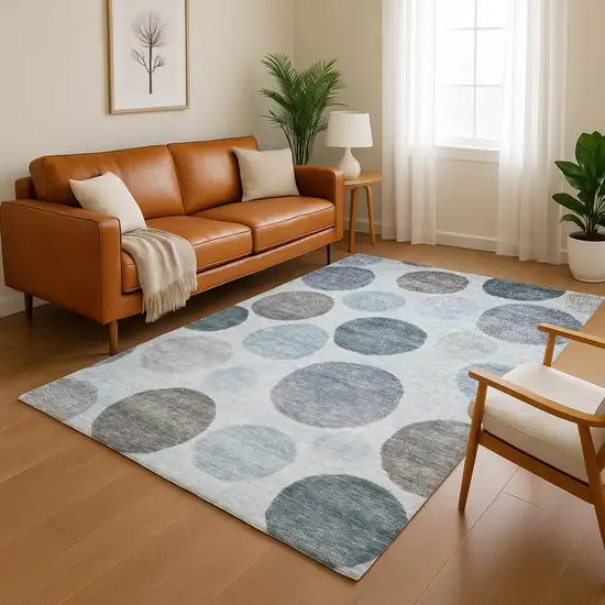 Blue And Gray Geometric Washable Area Rug With UV Protection Photo 5