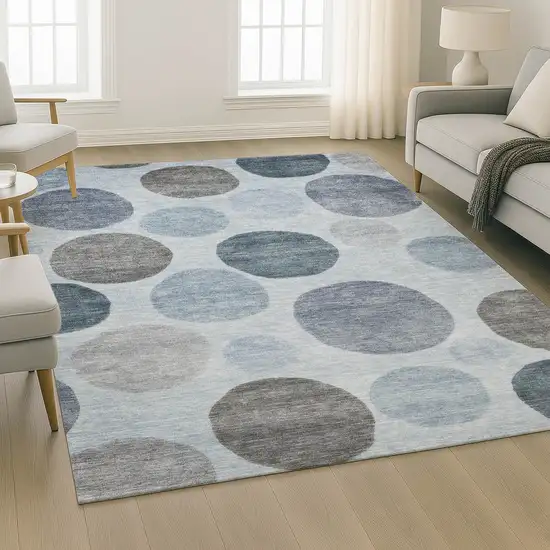Blue And Gray Geometric Washable Area Rug With UV Protection Photo 6