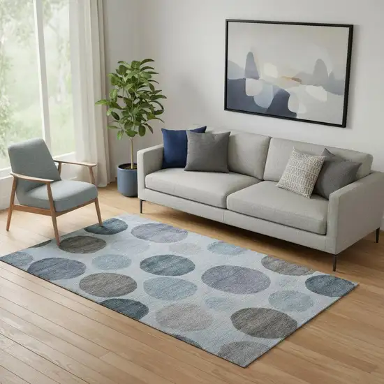 Blue And Gray Geometric Washable Area Rug With UV Protection Photo 2