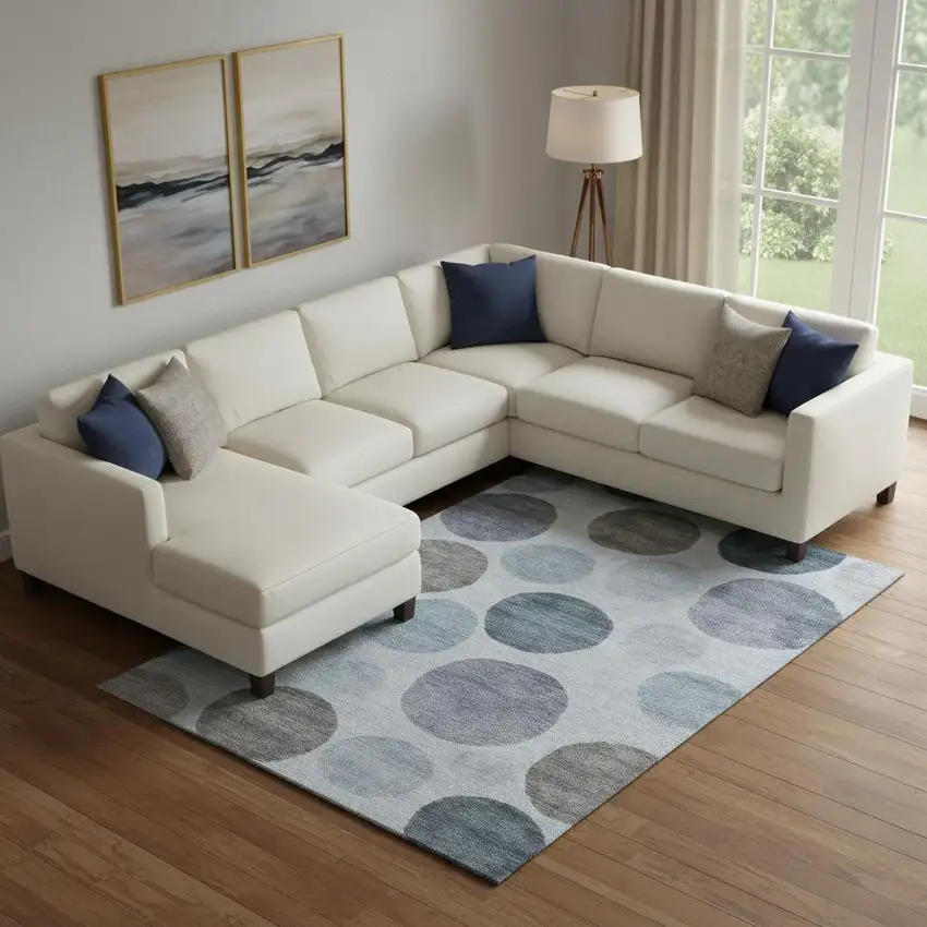 Blue And Gray Geometric Washable Area Rug With UV Protection Photo 2