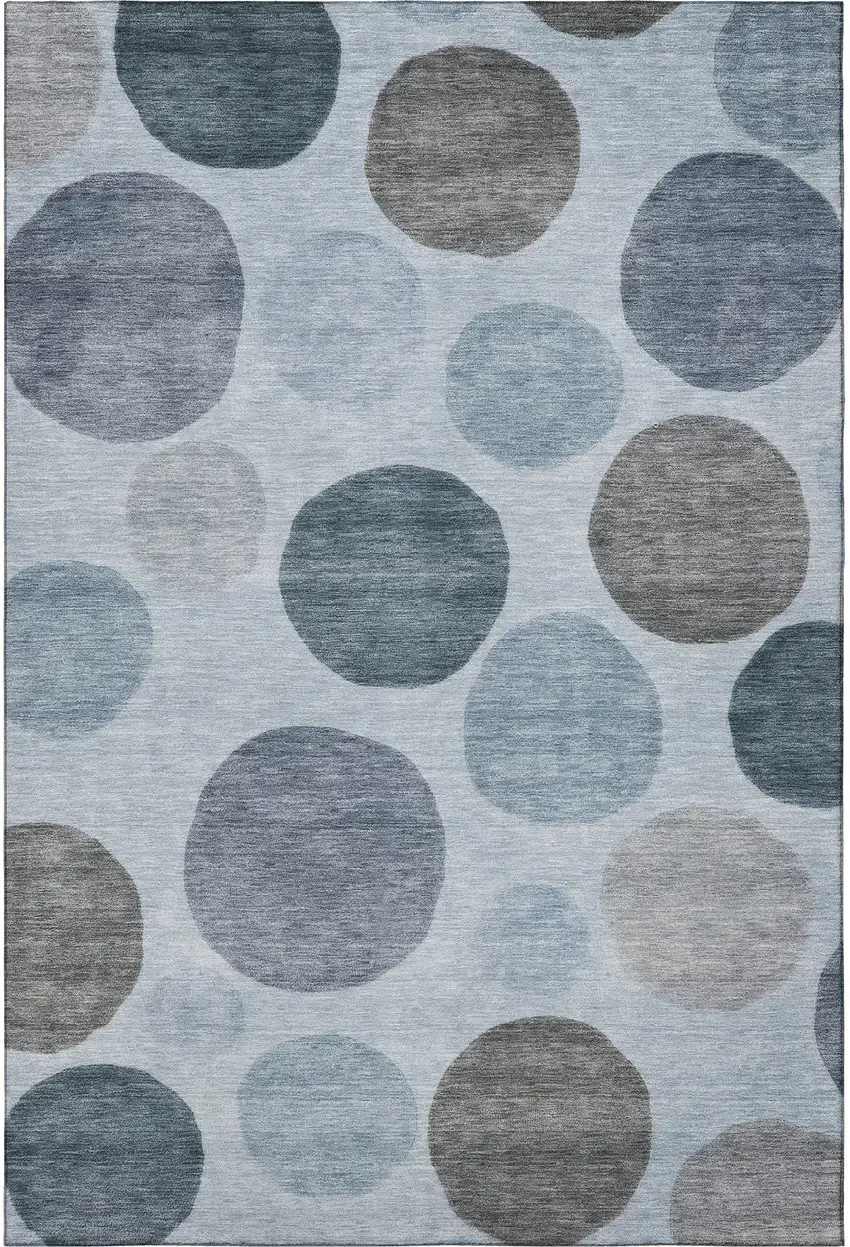 Blue And Gray Geometric Washable Area Rug With UV Protection Photo 4