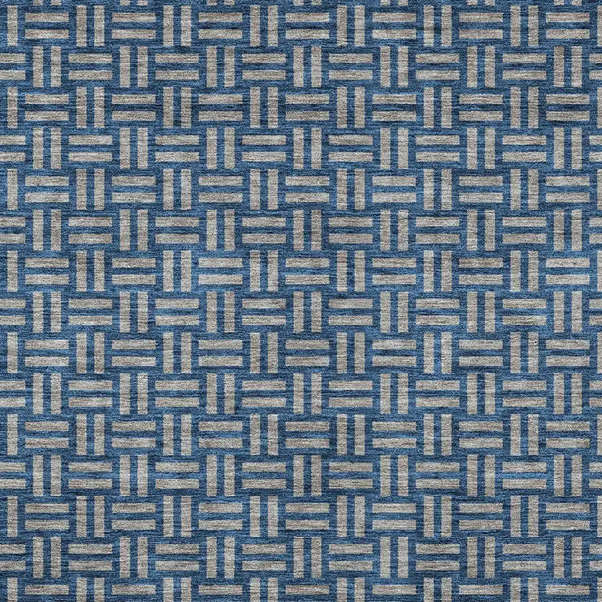 Blue And Gray Geometric Washable Indoor Outdoor Area Rug Photo 6