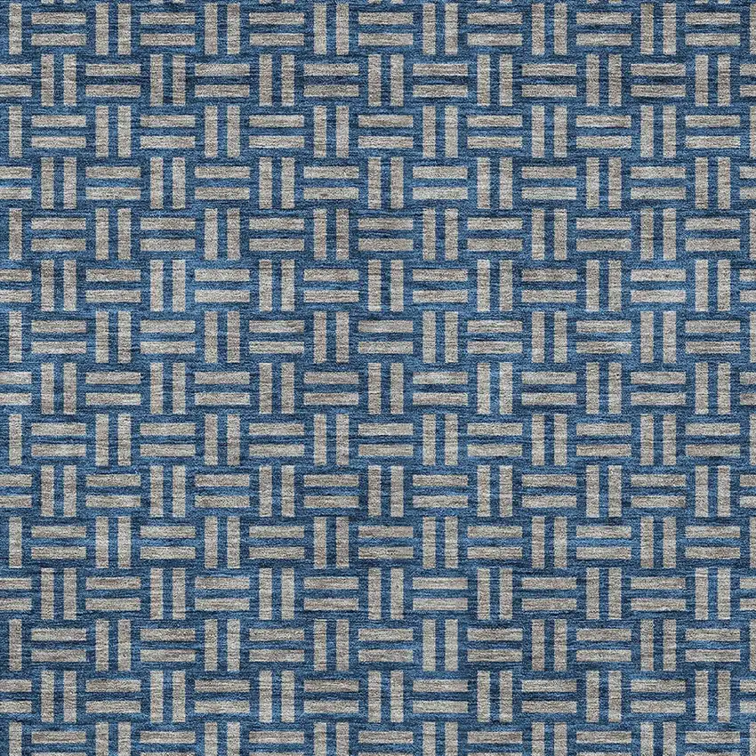 Blue And Gray Geometric Washable Indoor Outdoor Area Rug Photo 6