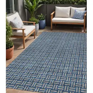 Photo of Blue And Gray Geometric Washable Indoor Outdoor Area Rug