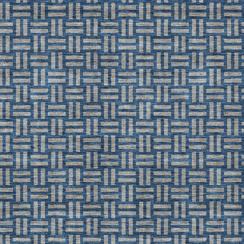 Blue And Gray Geometric Washable Indoor Outdoor Area Rug Photo 6