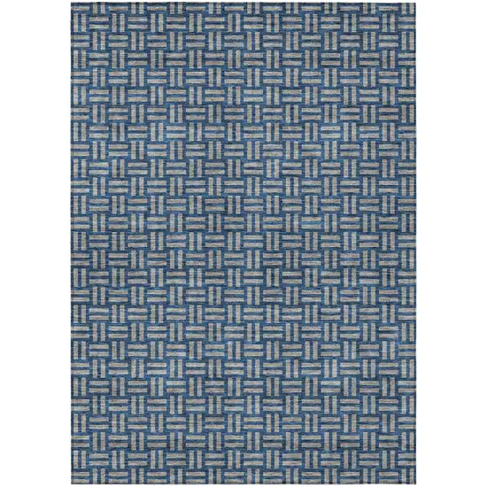 Blue And Gray Geometric Washable Indoor Outdoor Area Rug Photo 2