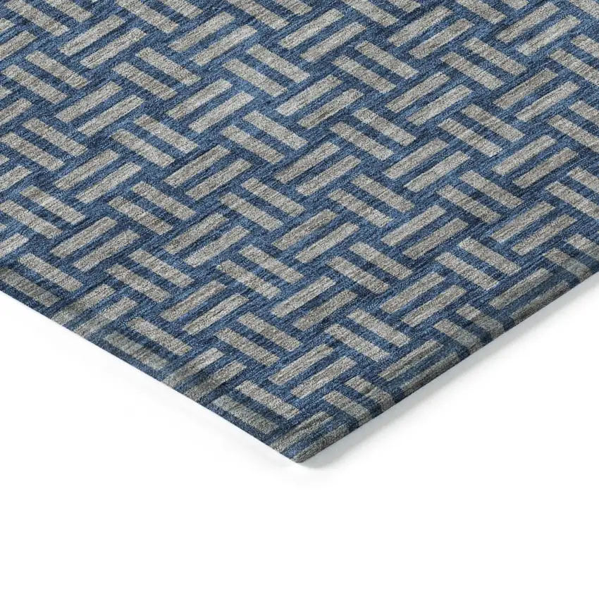 Blue And Gray Geometric Washable Indoor Outdoor Area Rug Photo 5