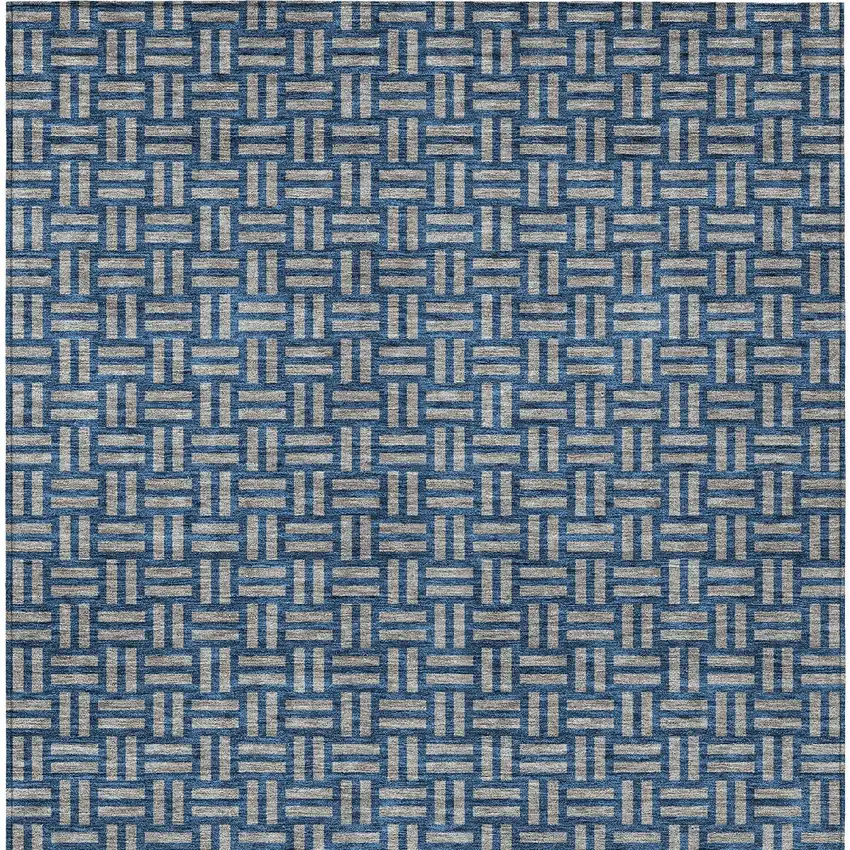 Blue And Gray Geometric Washable Indoor Outdoor Area Rug Photo 7