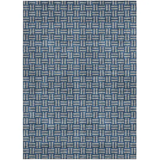 Blue And Gray Geometric Washable Indoor Outdoor Area Rug Photo 6