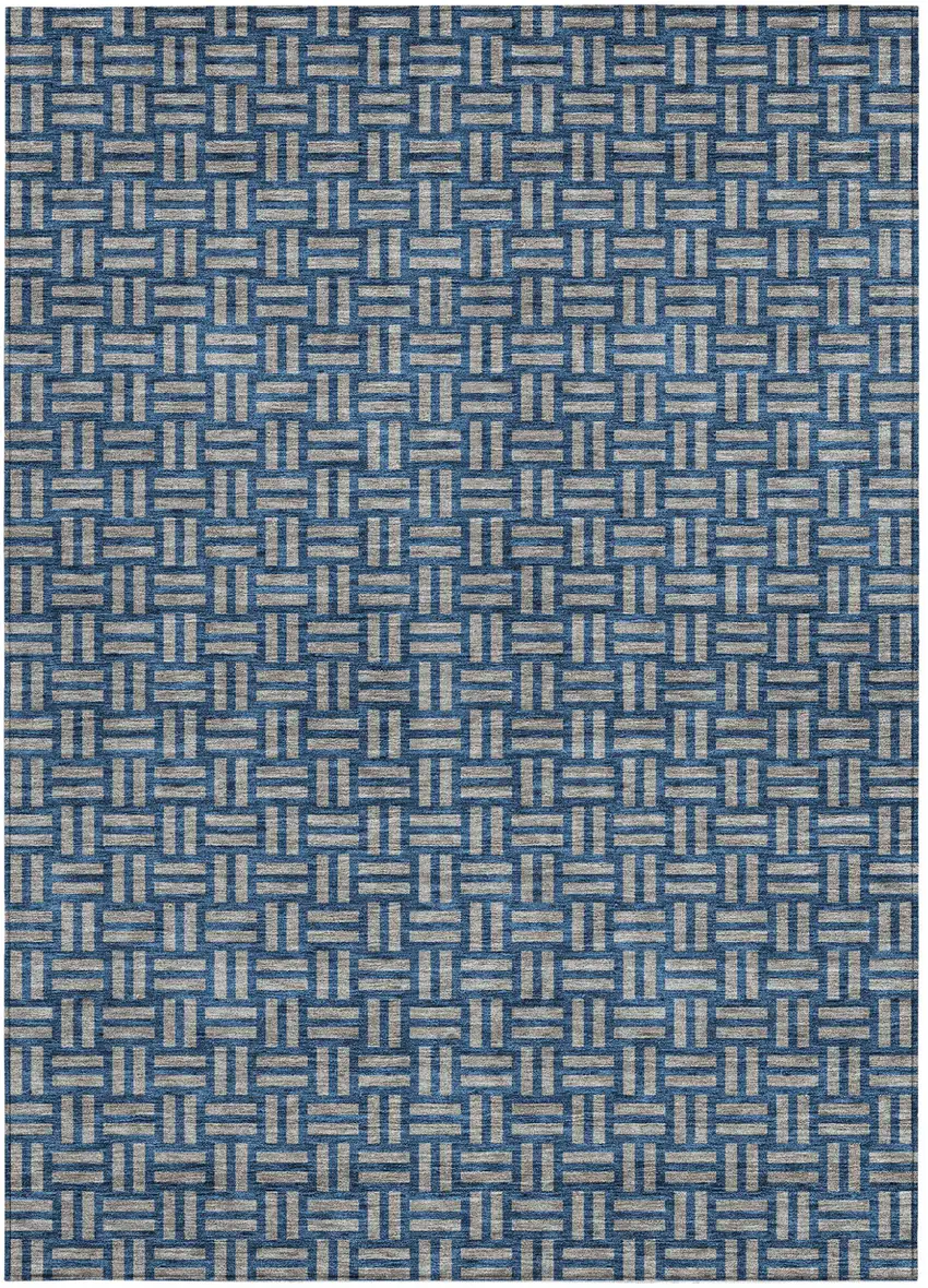 Blue And Gray Geometric Washable Indoor Outdoor Area Rug Photo 6