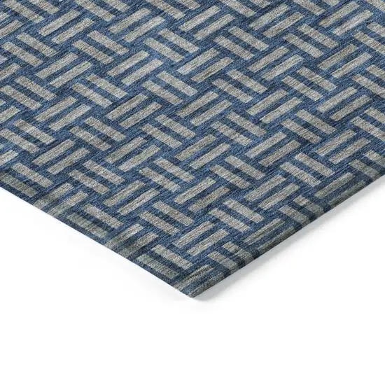 Blue And Gray Geometric Washable Indoor Outdoor Area Rug Photo 5