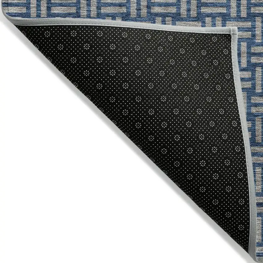 Blue And Gray Geometric Washable Indoor Outdoor Area Rug Photo 4