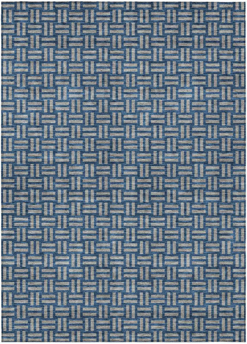 Blue And Gray Geometric Washable Indoor Outdoor Area Rug Photo 2