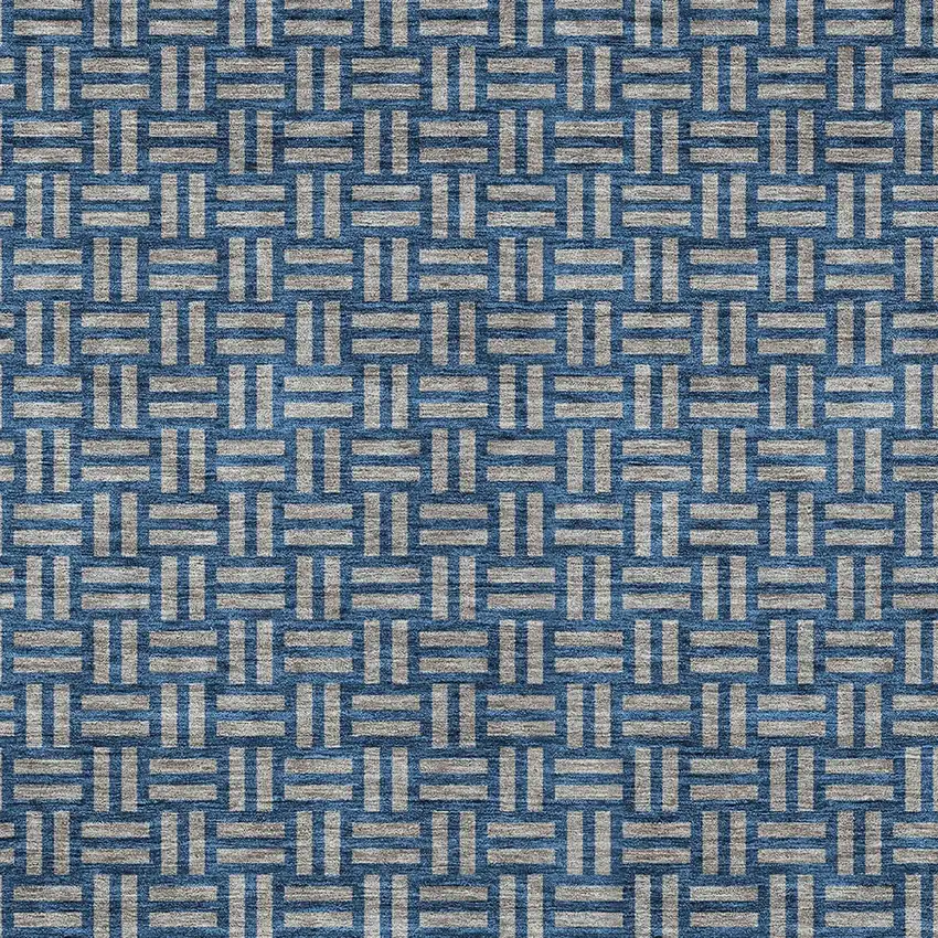 Blue And Gray Geometric Washable Indoor Outdoor Area Rug Photo 6