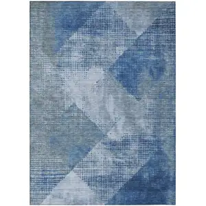 Photo of Blue And Gray Geometric Washable Indoor Outdoor Area Rug