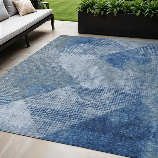 Blue And Gray Geometric Washable Indoor Outdoor Area Rug Photo 1