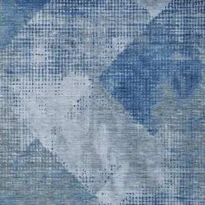 Photo of Blue And Gray Geometric Washable Indoor Outdoor Area Rug