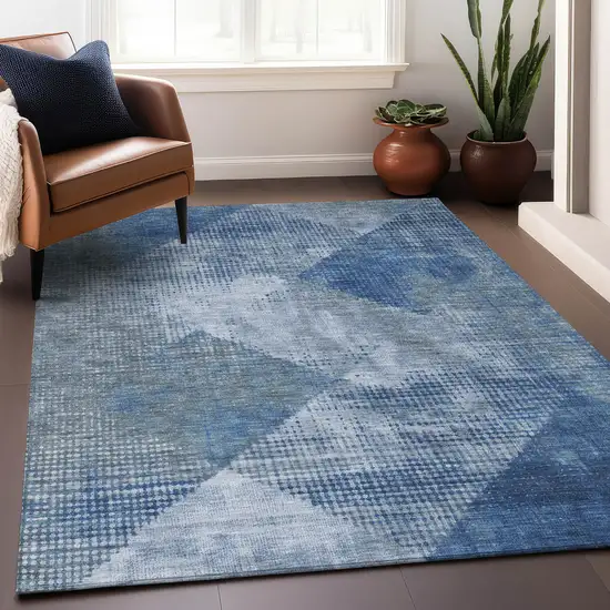 Blue And Gray Geometric Washable Indoor Outdoor Area Rug Photo 8