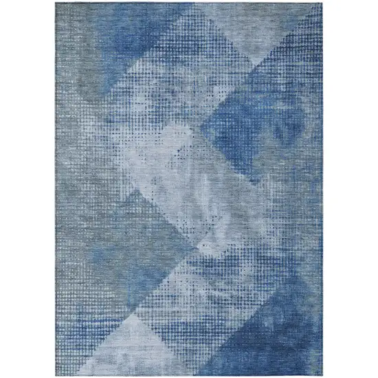 Blue And Gray Geometric Washable Indoor Outdoor Area Rug Photo 2