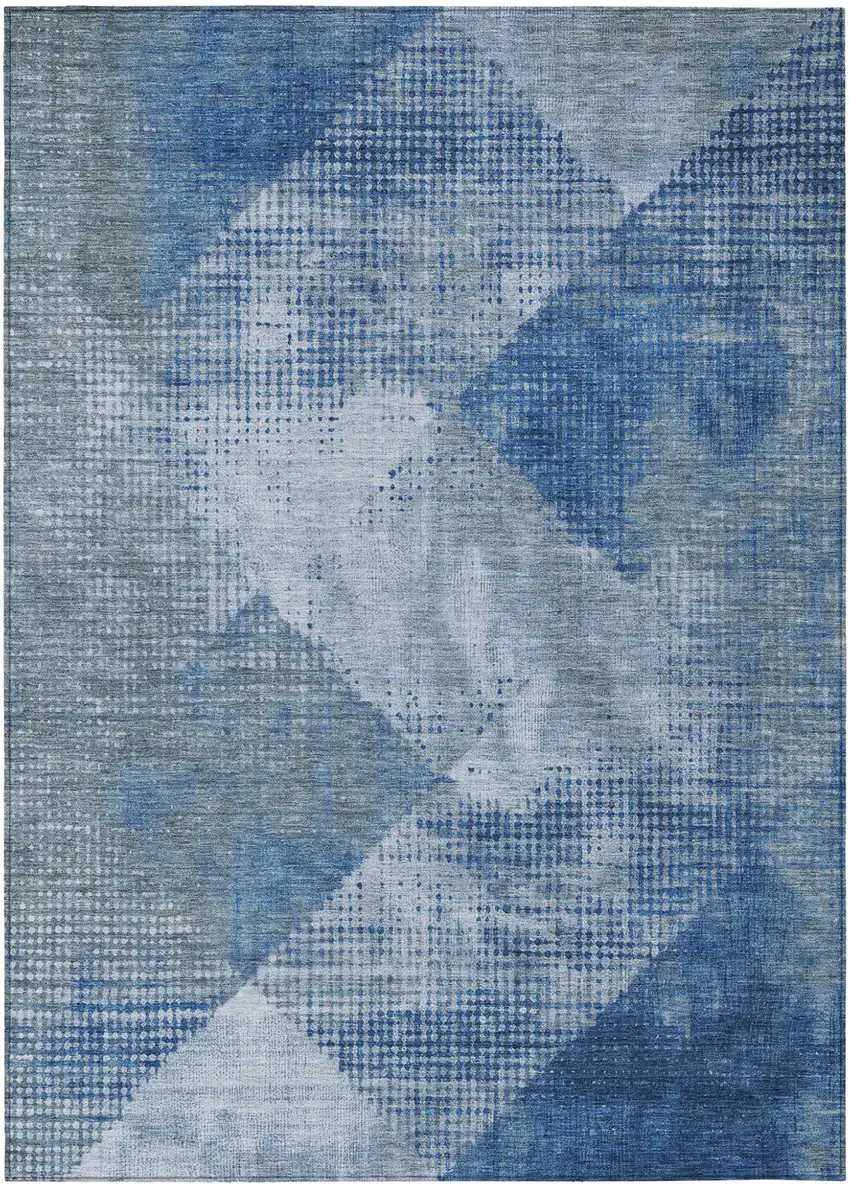 Blue And Gray Geometric Washable Indoor Outdoor Area Rug Photo 2