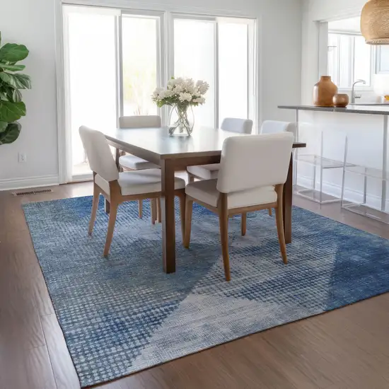 Blue And Gray Geometric Washable Indoor Outdoor Area Rug Photo 9