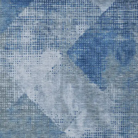 Blue And Gray Geometric Washable Indoor Outdoor Area Rug Photo 5