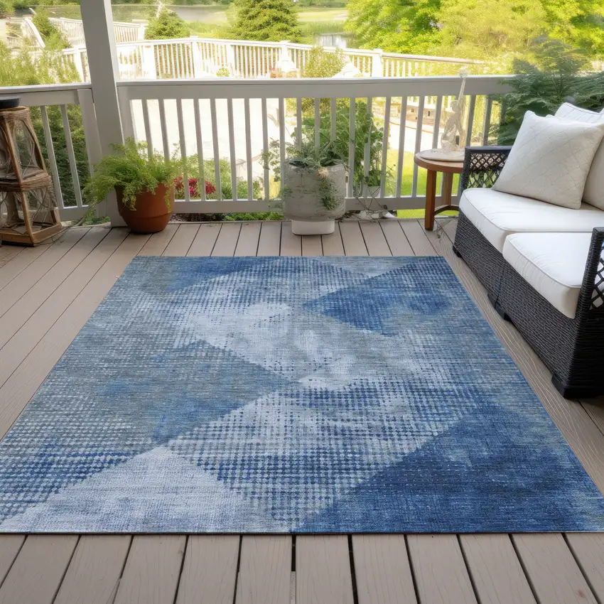 Blue And Gray Geometric Washable Indoor Outdoor Area Rug Photo 7