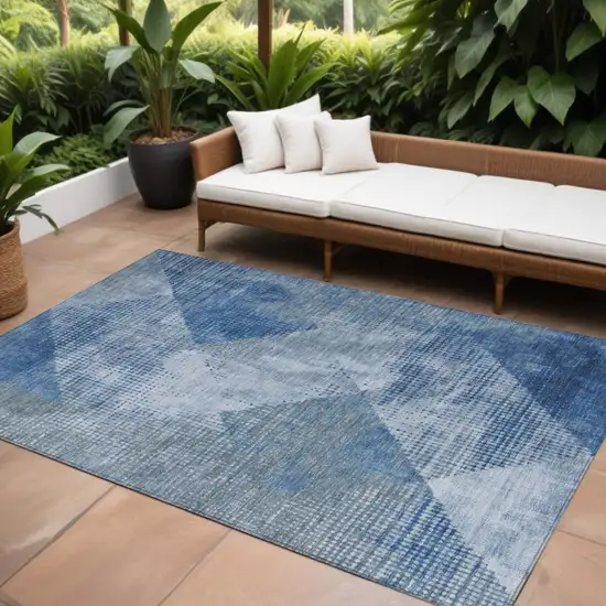 Blue And Gray Geometric Washable Indoor Outdoor Area Rug Photo 1