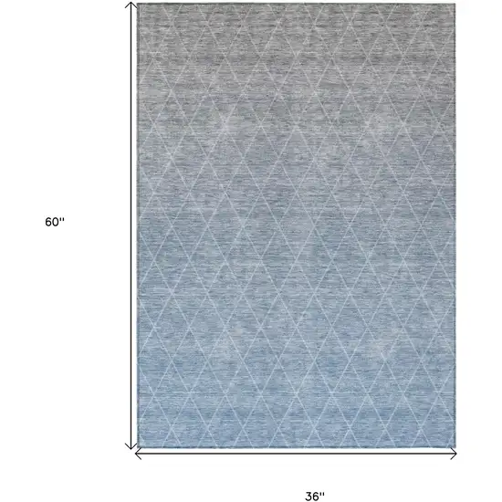 Blue And Gray Geometric Washable Indoor Outdoor Area Rug Photo 3