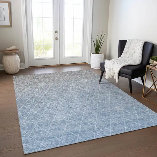 Blue And Gray Geometric Washable Indoor Outdoor Area Rug Photo 9
