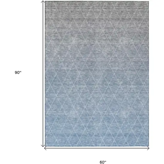 Blue And Gray Geometric Washable Indoor Outdoor Area Rug Photo 3