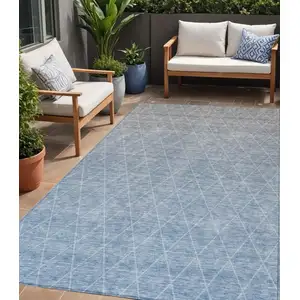 Photo of Blue And Gray Geometric Washable Indoor Outdoor Area Rug