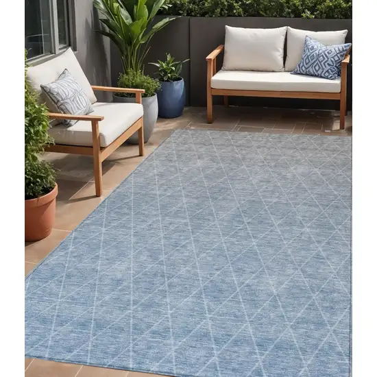 Blue And Gray Geometric Washable Indoor Outdoor Area Rug Photo 1