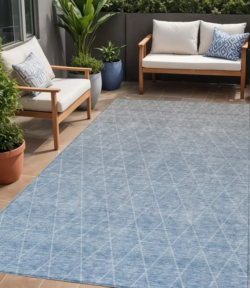 Blue And Gray Geometric Washable Indoor Outdoor Area Rug Photo 1