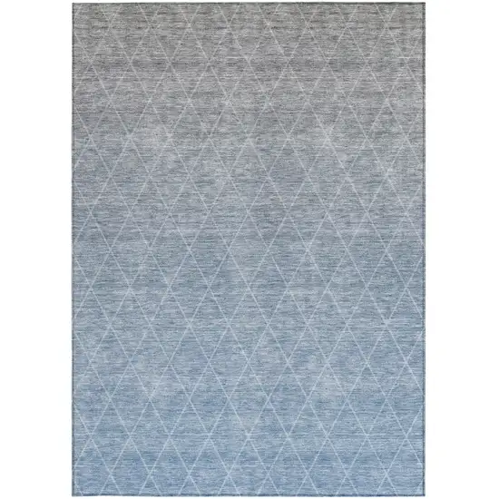 Blue And Gray Geometric Washable Indoor Outdoor Area Rug Photo 7