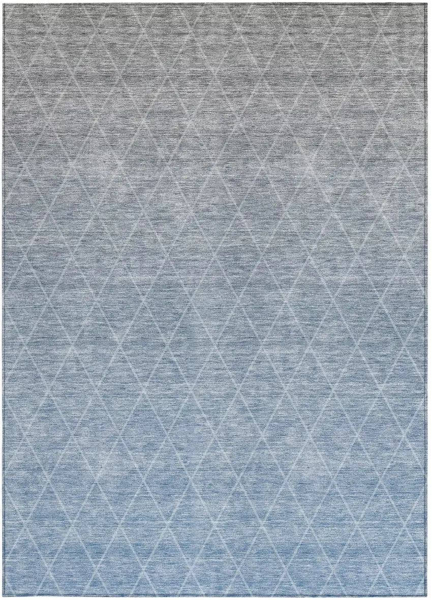 Blue And Gray Geometric Washable Indoor Outdoor Area Rug Photo 7