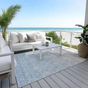 Photo of Blue And Gray Geometric Washable Indoor Outdoor Area Rug