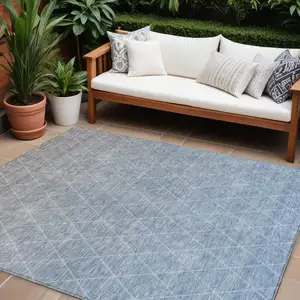 Photo of Blue And Gray Geometric Washable Indoor Outdoor Area Rug