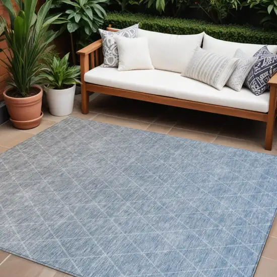 Blue And Gray Geometric Washable Indoor Outdoor Area Rug Photo 1