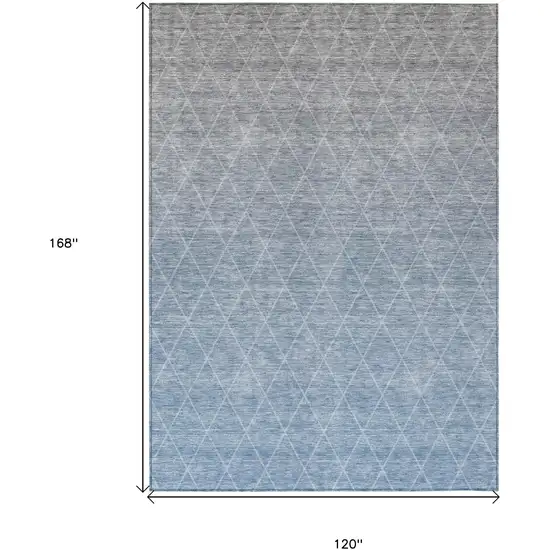 Blue And Gray Geometric Washable Indoor Outdoor Area Rug Photo 3