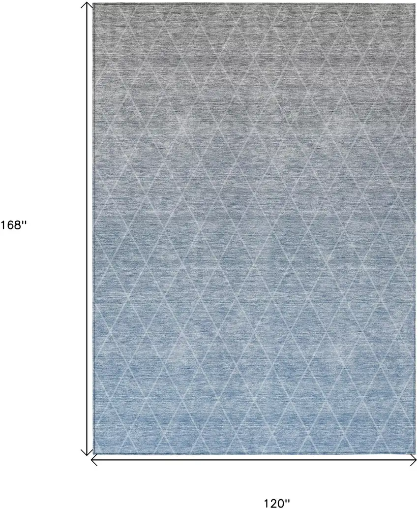 Blue And Gray Geometric Washable Indoor Outdoor Area Rug Photo 3