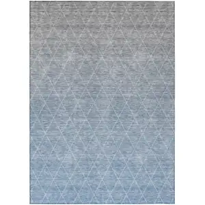 Photo of Blue And Gray Geometric Washable Indoor Outdoor Area Rug