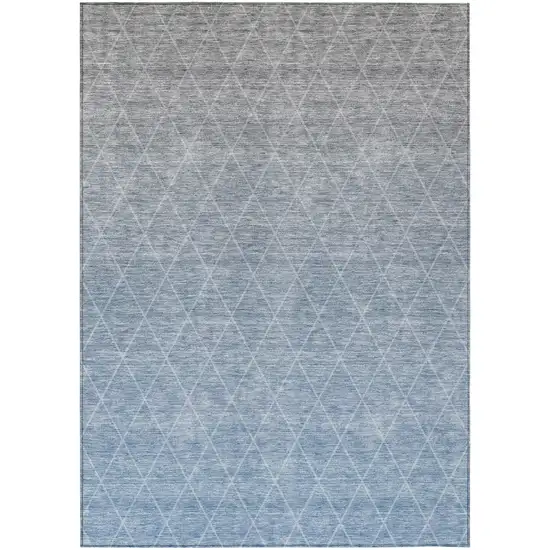 Blue And Gray Geometric Washable Indoor Outdoor Area Rug Photo 2