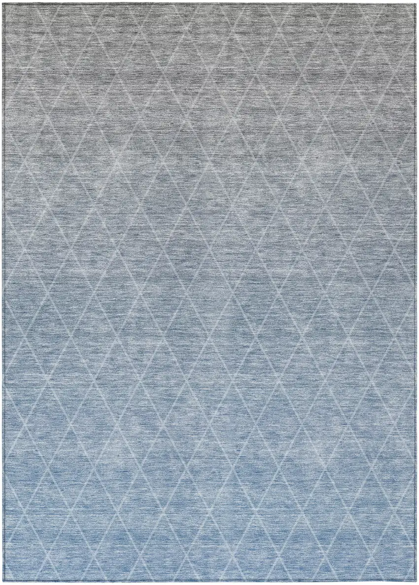 Blue And Gray Geometric Washable Indoor Outdoor Area Rug Photo 2